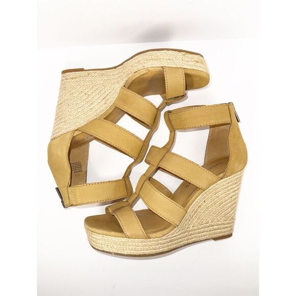 Lucky Brand Strappy Wedge Espadrille Platform Boho Tan Leather Gladiator 8/38 - Picture 14 of 16